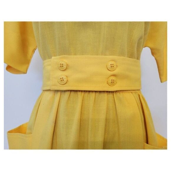 Vintage 1970's Deadstock Bright Yelllow Belted Dress - Picture 4 of 8